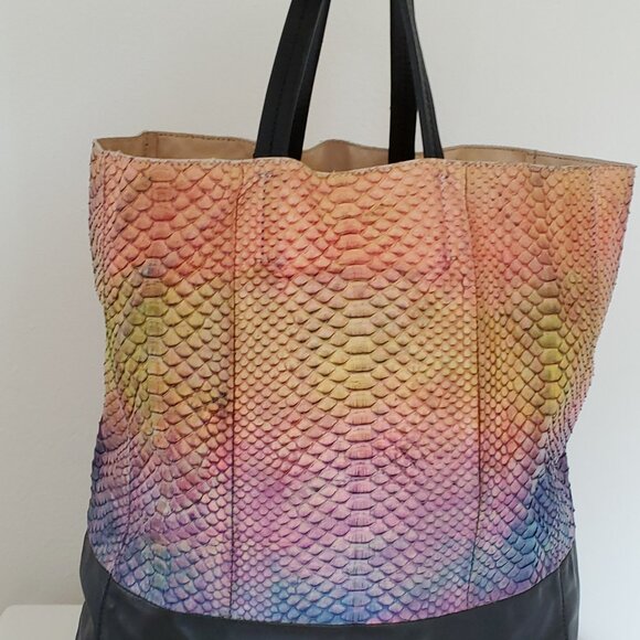 Celine cabas leather python snake skin tote XL phantom blue pink purple rainbow - Picture 14 of 15
